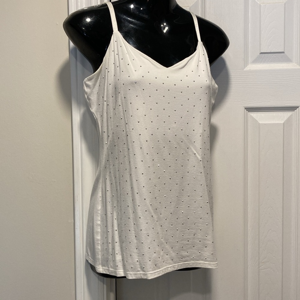 White House Black Market White Stretch Camisole Metal Silvertone Studs - Size M.